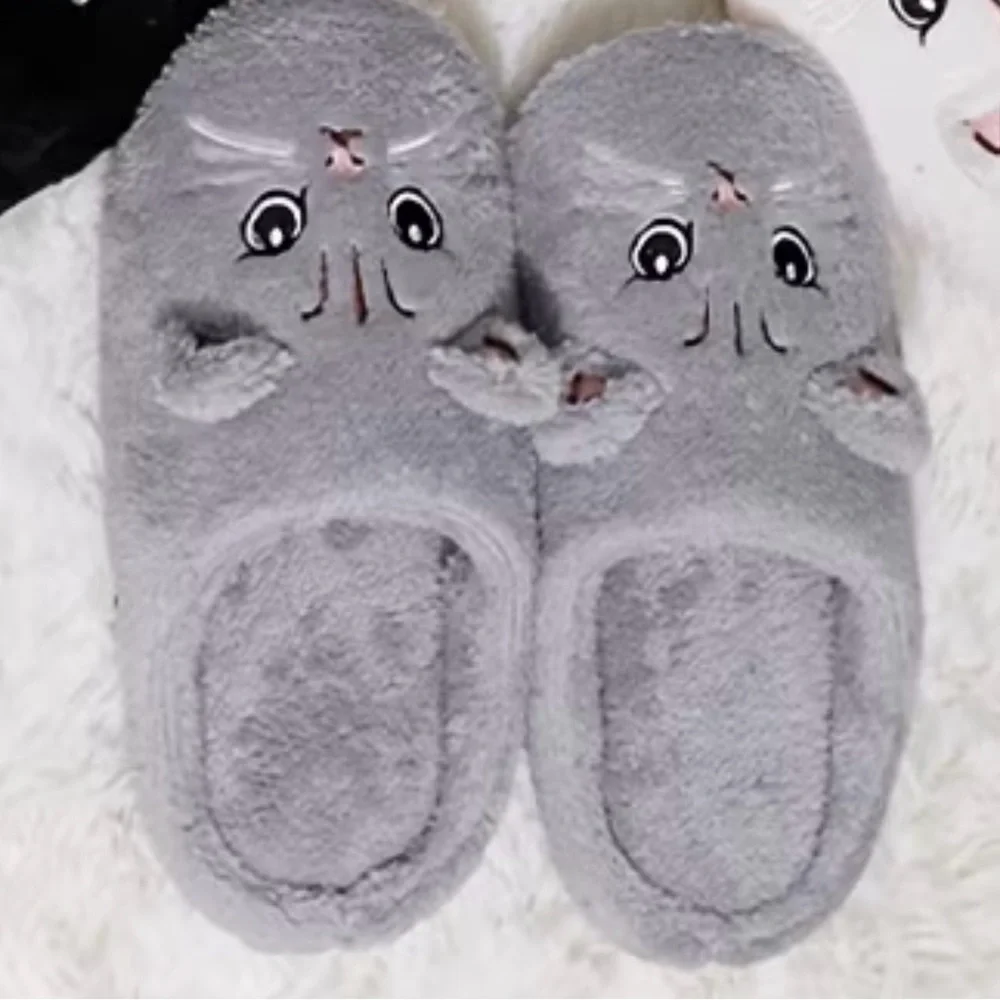 Cozy Gray Cat Slippers for Women